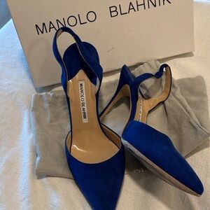 Manolo Blahnik Royal Blue Suede Heels
